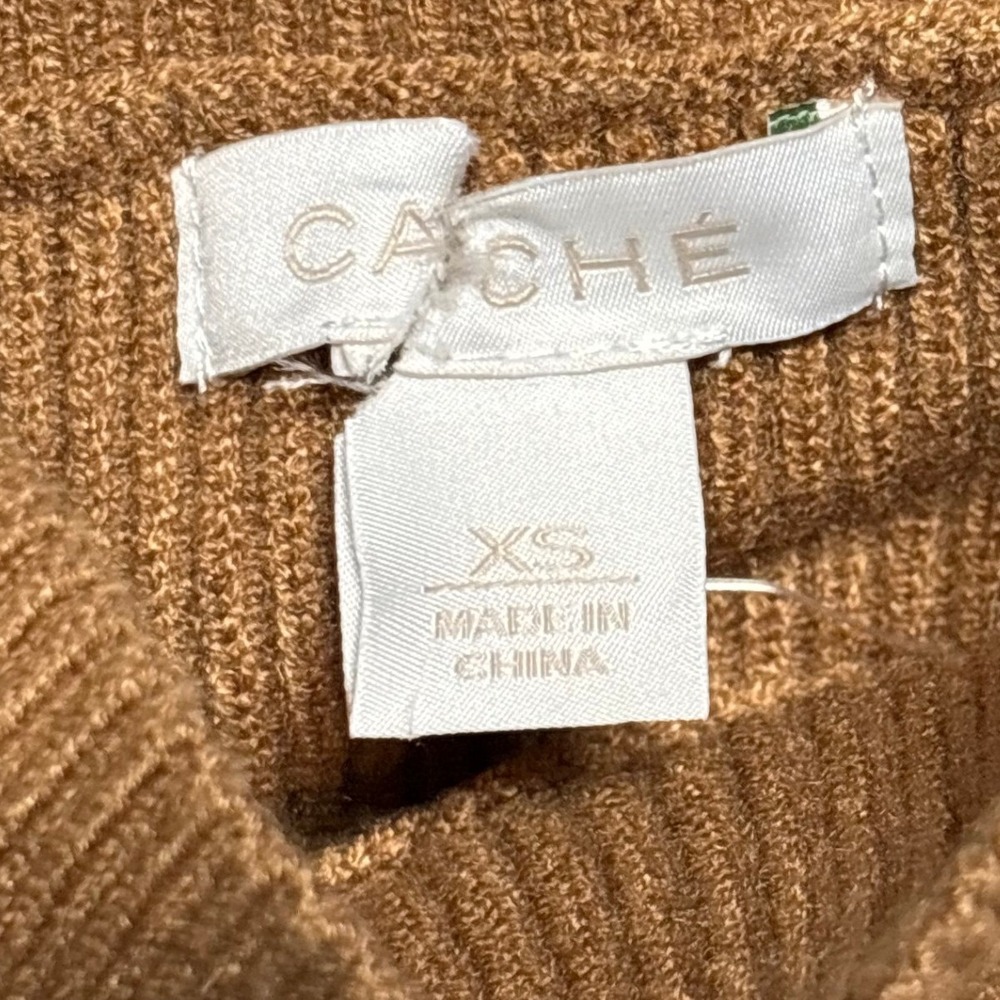 Cache Ribbed Mock Neck Sweater Button Sleeve Pullover Tan XS - Picture 8 of 8